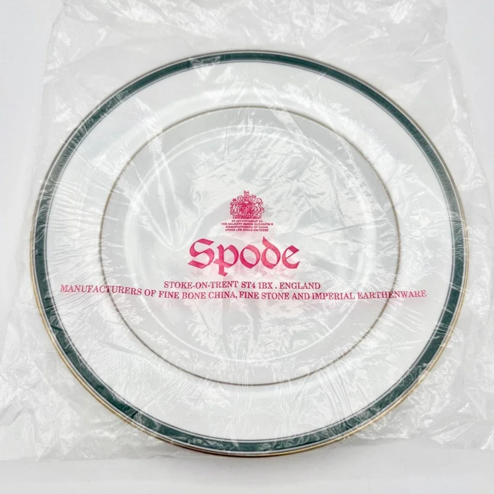 Vtg Spode Tuscana Salad Plates Set of 8 Green Gold Bone China Y8578-R England EX